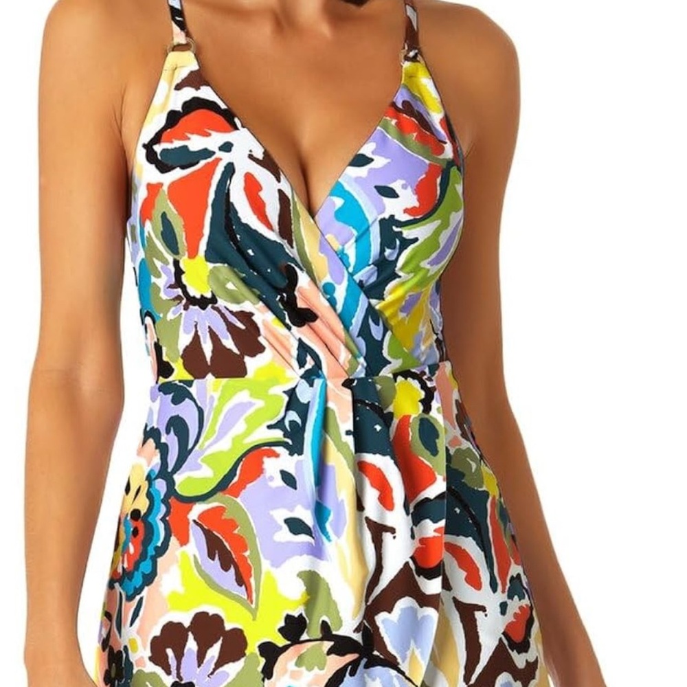 Anne Cole Surplice Maillot Swim Dress Multi colored sz 8